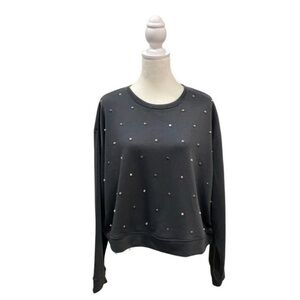 inTu Grey & Silver Metal Studded Cropped Crewneck Long Sleeve Sweatshirt Large